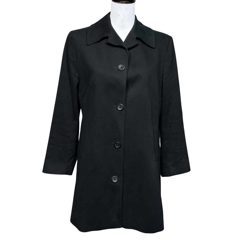 Banana Republic Car Coat Women XL Black Cotton Blend Button Front Mid Classic